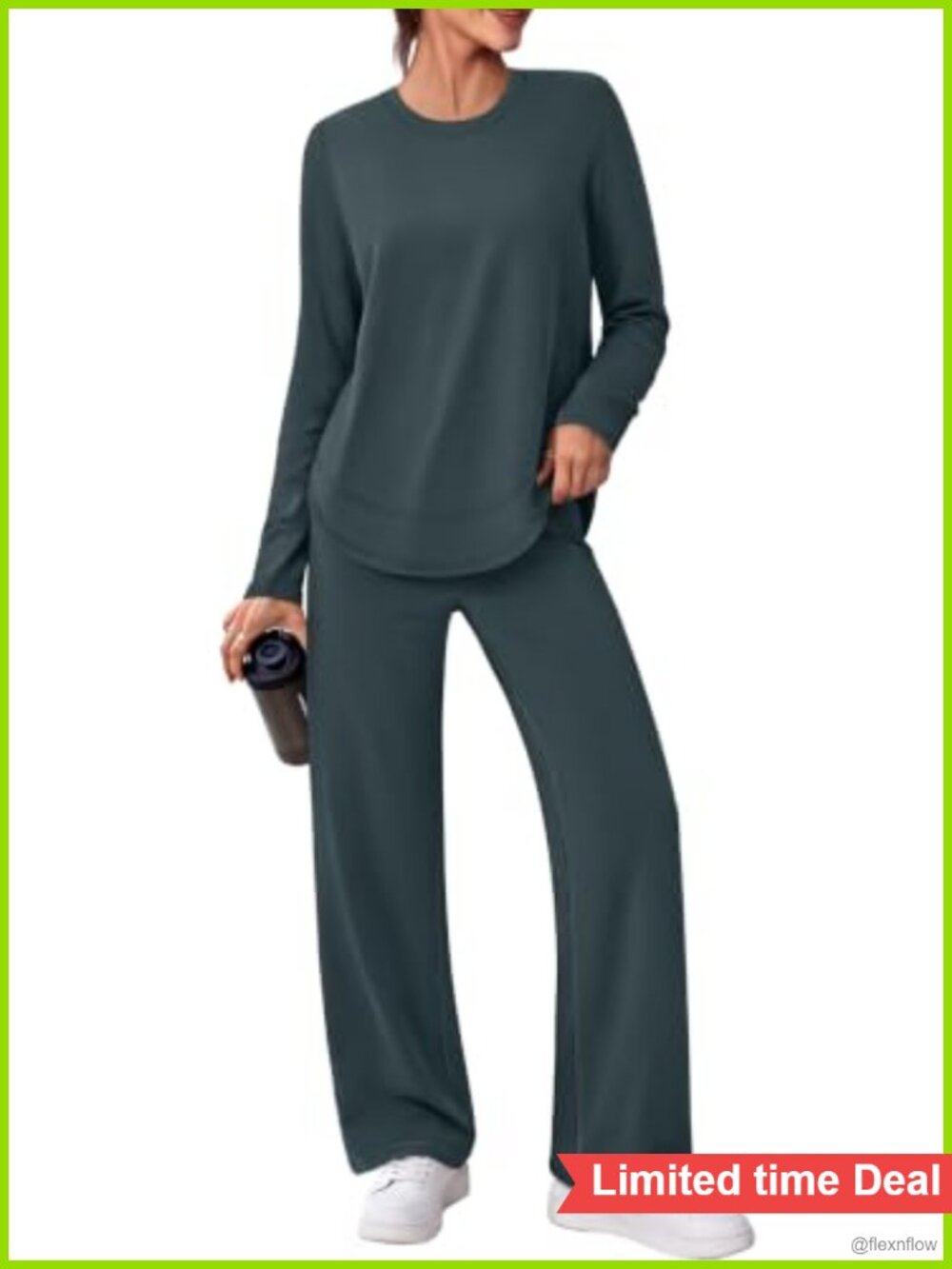Women's 88% Polyester 12% Spandex 2 Piece Workout Set with Wide Leg Pants for